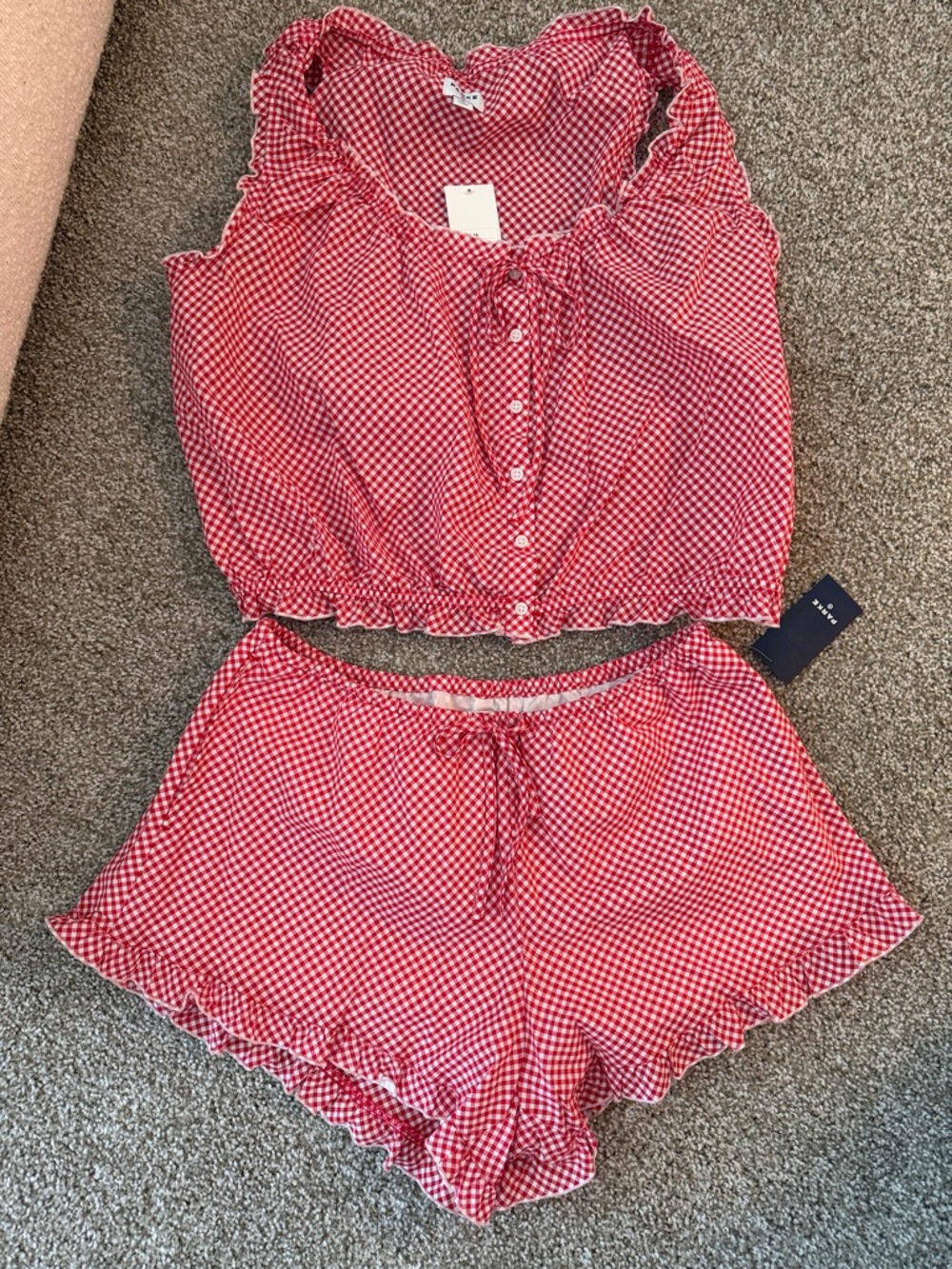 Red Gingham Tie-Front Romper Set - Women's Sleeveless Top & Shorts
